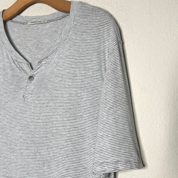 Marine Layer Short Sleeve Henley Supima Cotton Micro Modal Striped Shirt Gray M - Picture 7 of 13